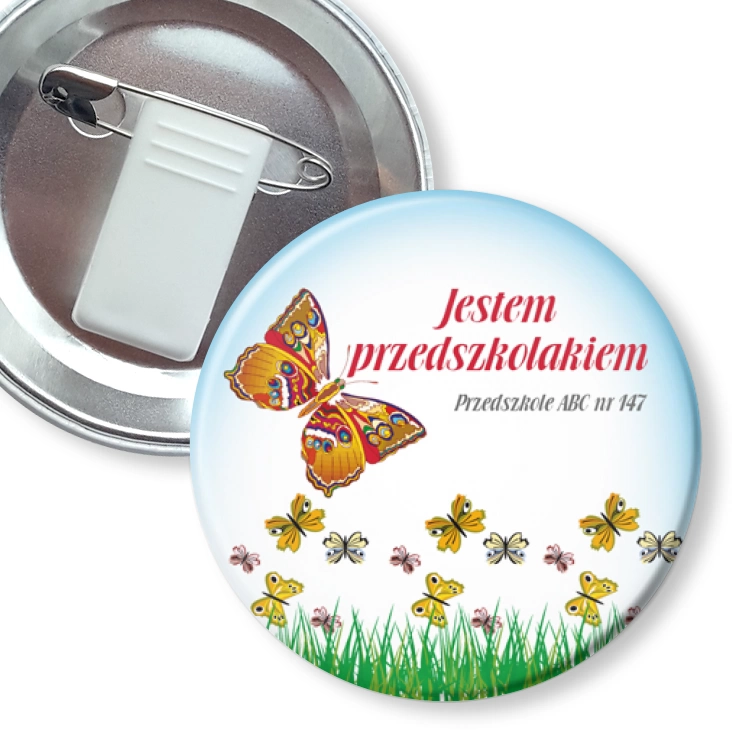 przypinka z żabką i agrafką Przedszkole ABC nr 147