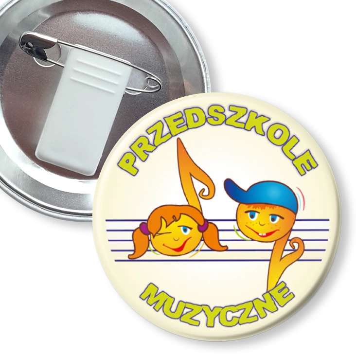 przypinka z żabką i agrafką Przedszkole Muzyczne