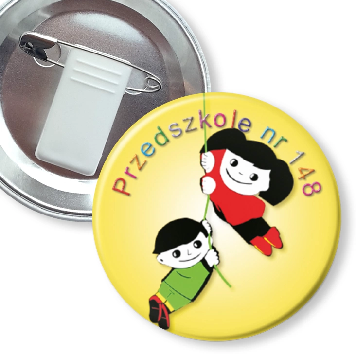 przypinka z żabką i agrafką Przedszkole nr 148