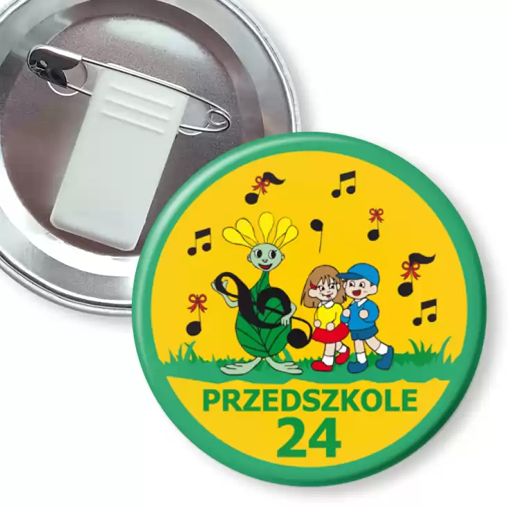 przypinka z żabką i agrafką Przedszkole nr 24 w Poznaniu