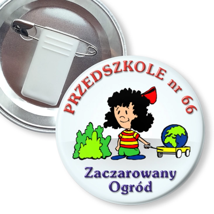 przypinka z żabką i agrafką Przedszkole nr 66