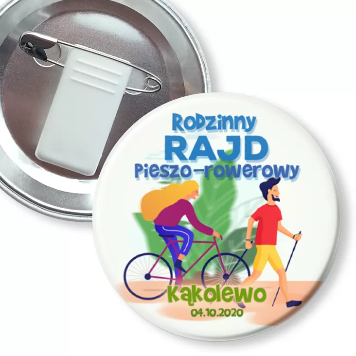 przypinka z żabką i agrafką Rodzinny rajd pieszo-rowerowy Kąkolewo 2020