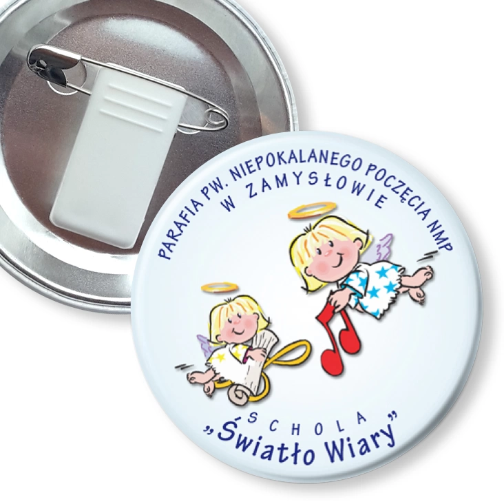 przypinka z żabką i agrafką Schola Światło Wiary