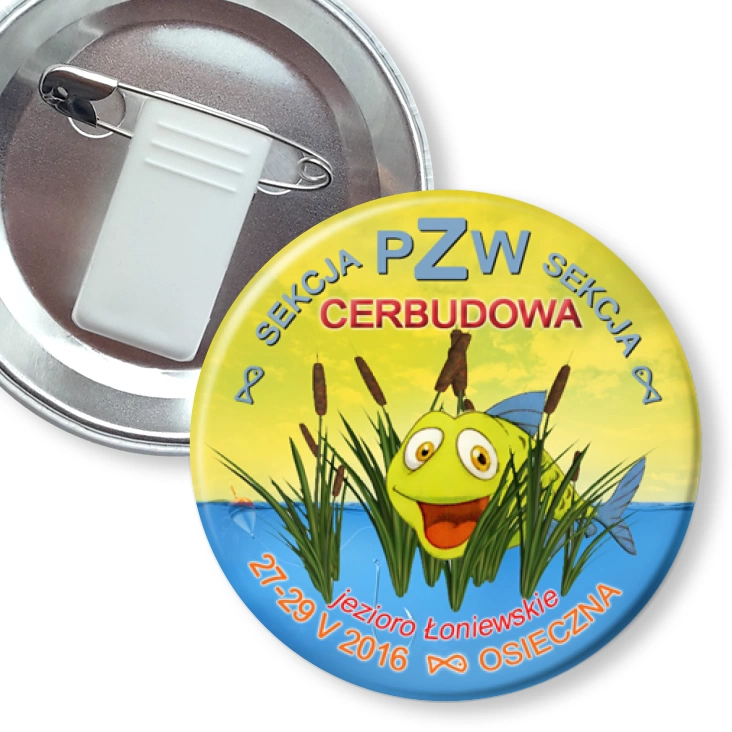 przypinka z żabką i agrafką Sekcja PZW Cerbudowa