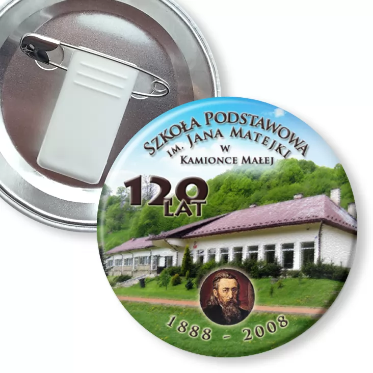 przypinka z żabką i agrafką SP w Kamionce Małej