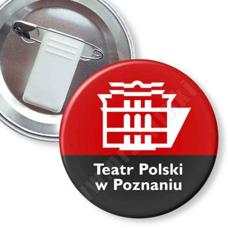 przypinka z żabką i agrafką Teatr Polski w Poznaniu