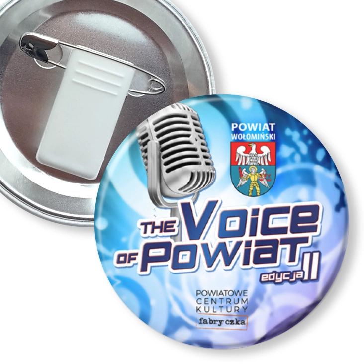 przypinka z żabką i agrafką The Voice of Powiat