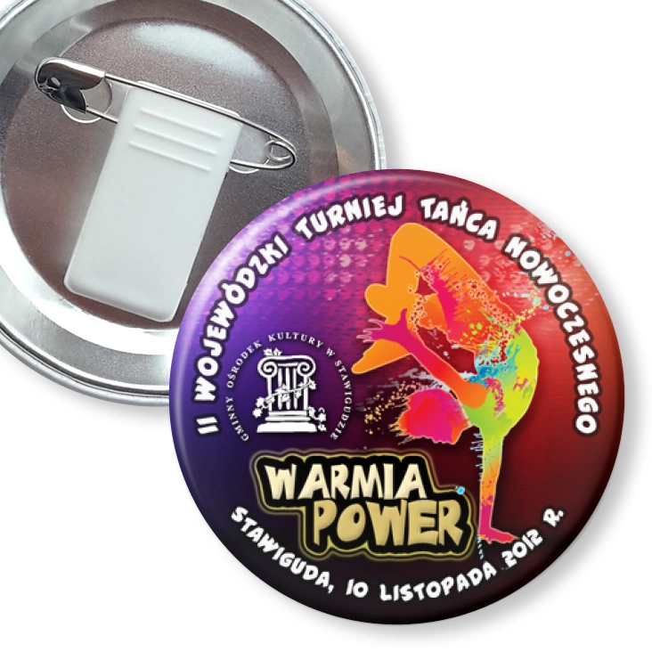 przypinka z żabką i agrafką Warmia Power 2012