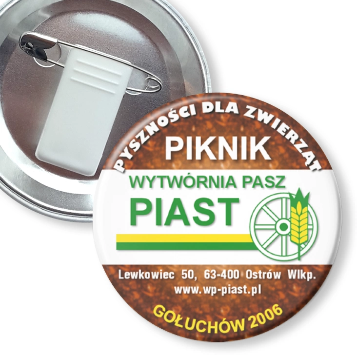 przypinka z żabką i agrafką Wytwórnia pasz Piast