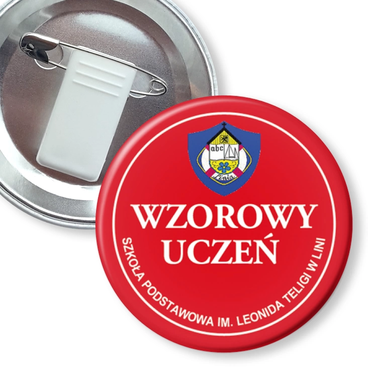 przypinka z żabką i agrafką Wzorowy Uczeń