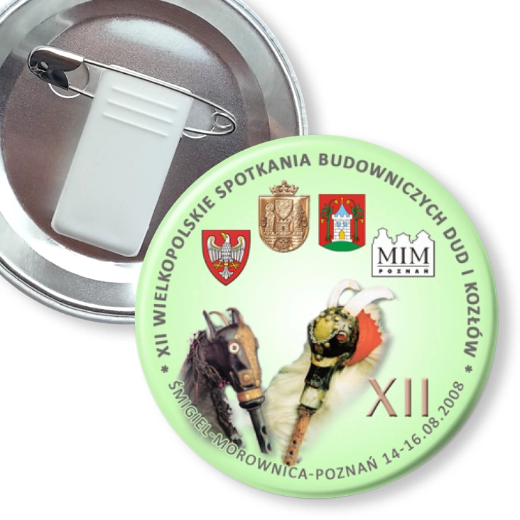 przypinka z żabką i agrafką XII IWielkopolskie Spotkania Budowniczych Dud i Kozłów