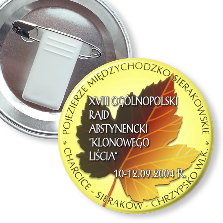 przypinka z żabką i agrafką XVIII Ogólnopolski Rajd Abstynencki Klonowego Liścia