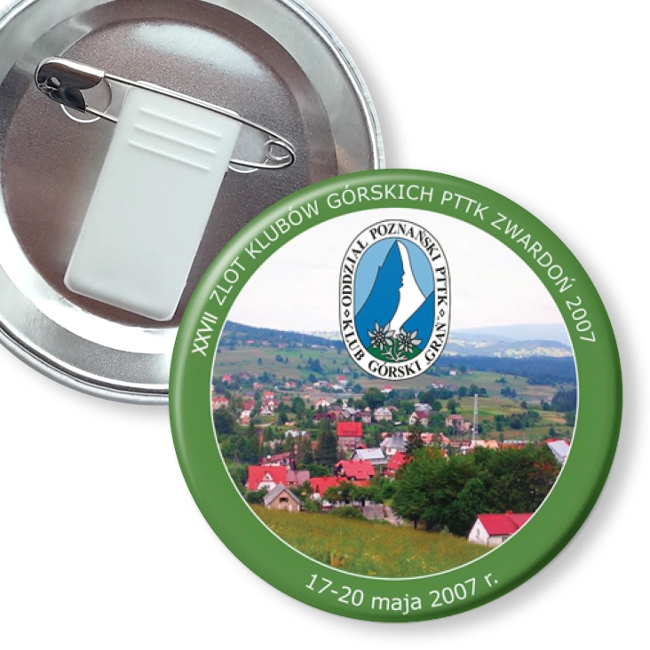 przypinka z żabką i agrafką XXVII Zlot Klubów Górskich PTTK Zwardoń 2007