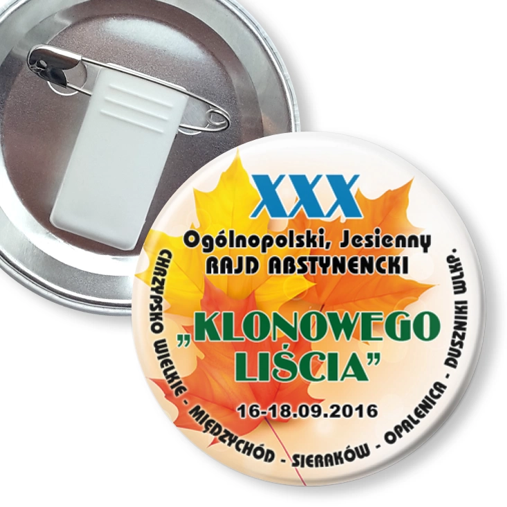 przypinka z żabką i agrafką XXX Ogólnopolski Rajd Abstynencki Klonowego Liścia