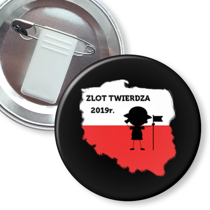 przypinka z żabką i agrafką Zlot Twierdza