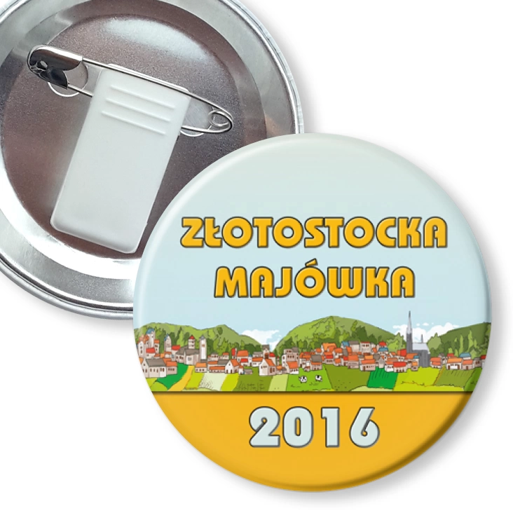 przypinka z żabką i agrafką Złotostocka Majówka 2016