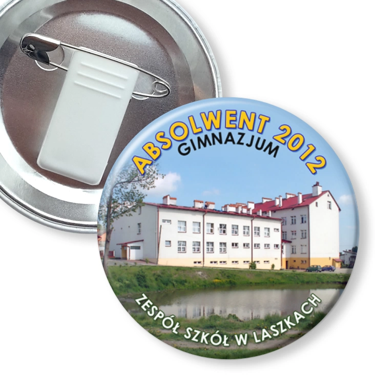 przypinka z żabką i agrafką ZS w Laszkach - Absolwent Gimnazjum 2012