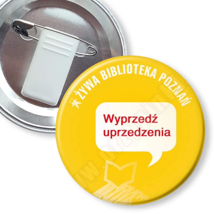 przypinka z żabką i agrafką Żywa Biblioteka 