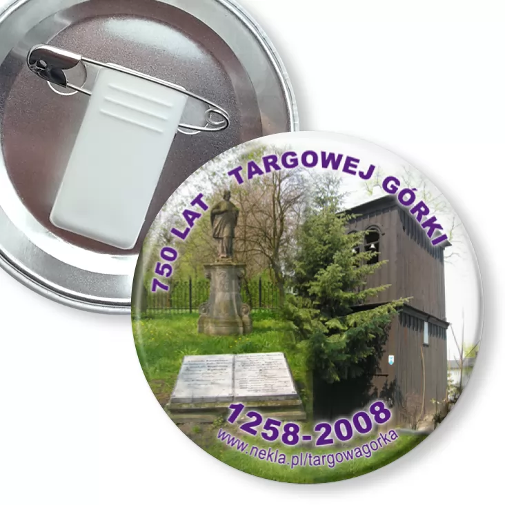 przypinka z żabką i agrafką 750 lat Targowej Górki