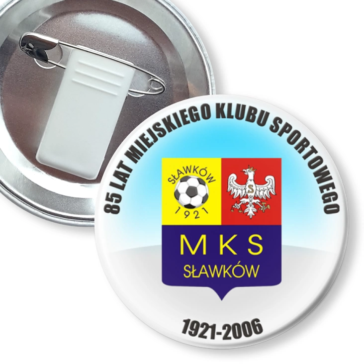 przypinka z żabką i agrafką 85 lat MKS Sławków