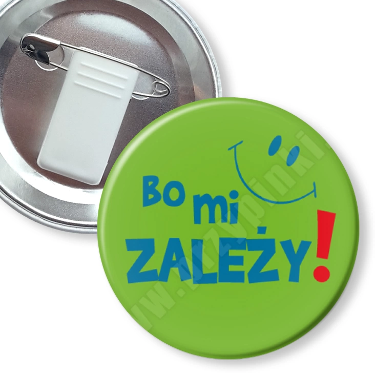 przypinka z żabką i agrafką Bo mi zależy!