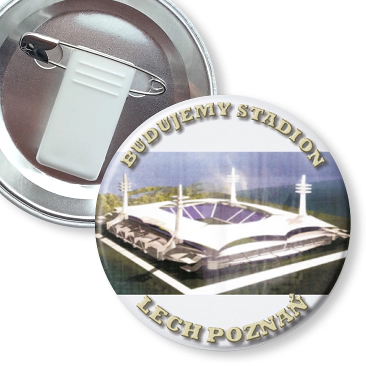 przypinka z żabką i agrafką Budujemy stadion - Lech Poznań