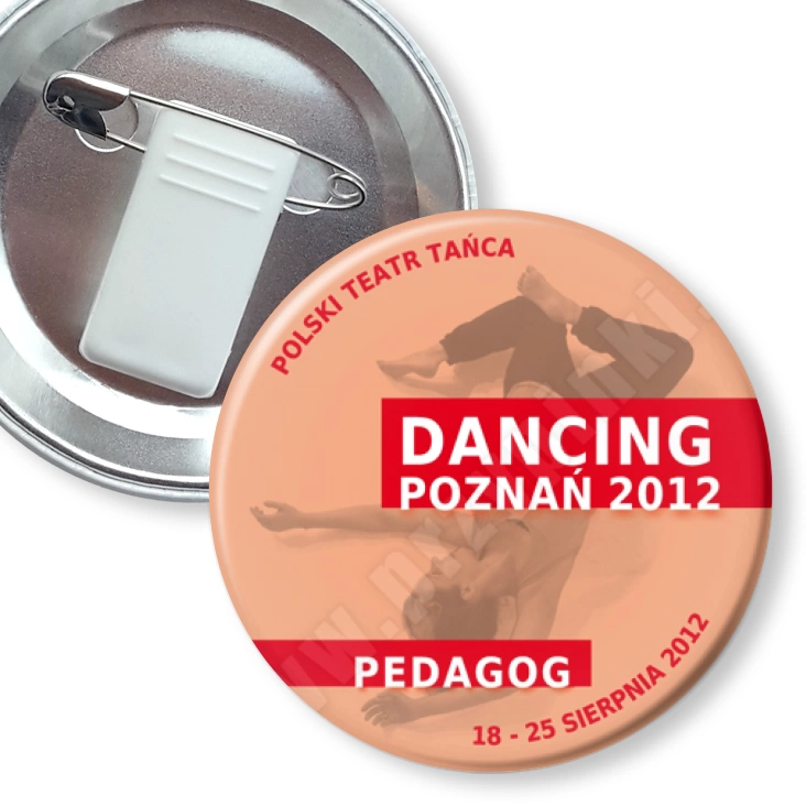 przypinka z żabką i agrafką Dancing Poznań 2012 - pedagog