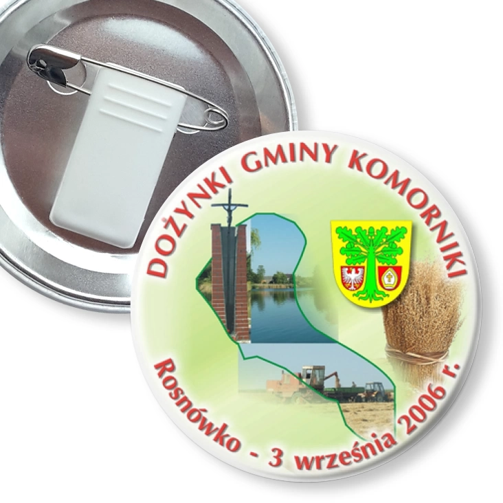 przypinka z żabką i agrafką Dożynki Gminy Komorniki 2006