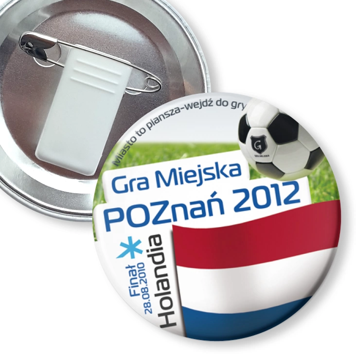 przypinka z żabką i agrafką Gra Miejska - Poznań 2012 - Holandia