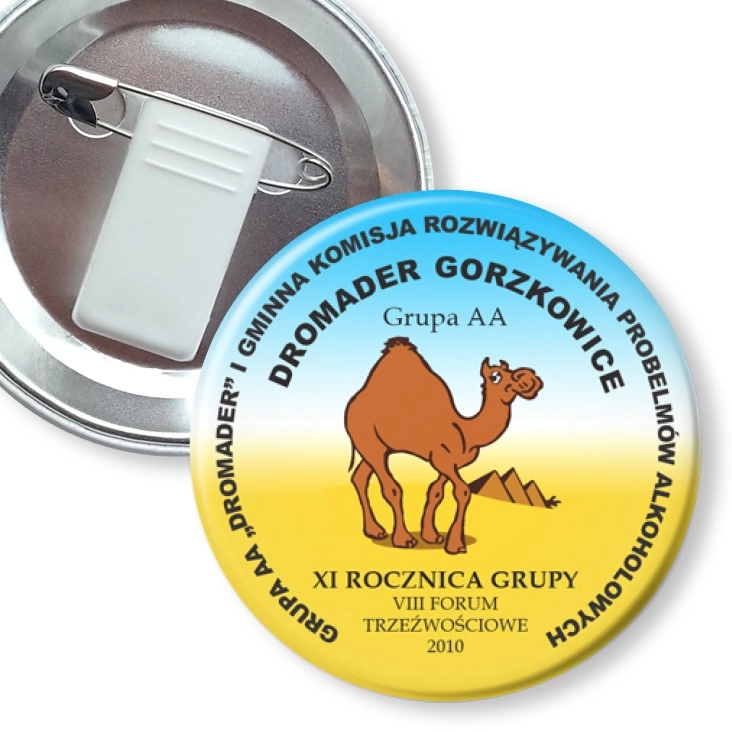 przypinka z żabką i agrafką Grupa AA Dromader 2010