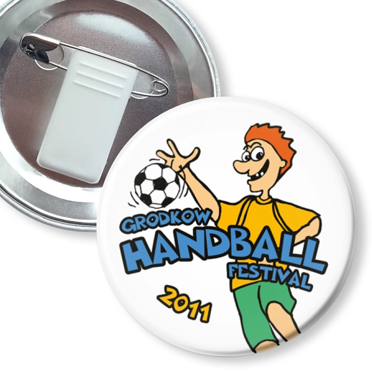 przypinka z żabką i agrafką Handball Festiwal