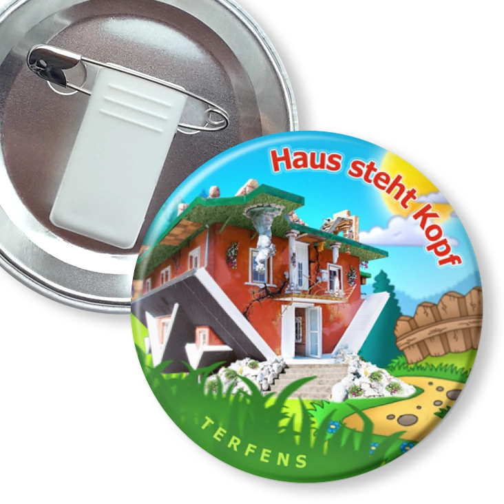 przypinka z żabką i agrafką Haus Steht Kopf