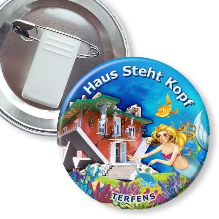 przypinka z żabką i agrafką Haus Steht Kopf