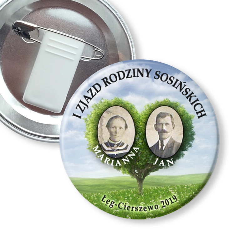 przypinka z żabką i agrafką I Zjazd Rodziny Sosińskich