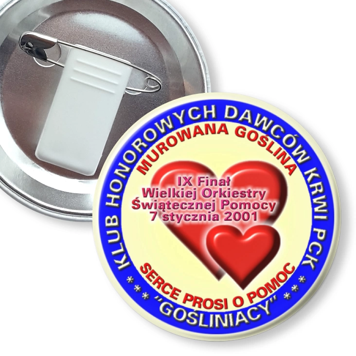 przypinka z żabką i agrafką Klub Honorowych Dawców Krwi - Gośliniacy