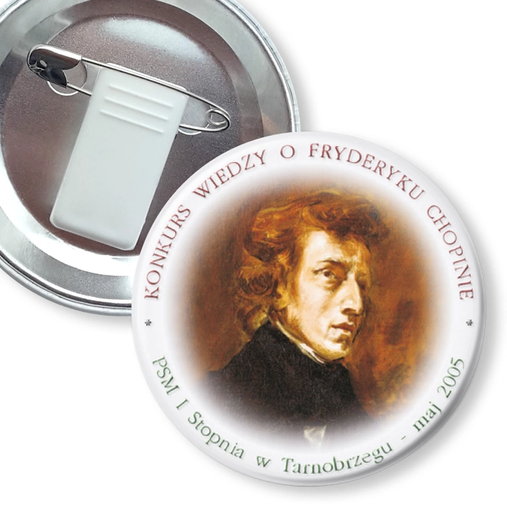 przypinka z żabką i agrafką Konkurs wiedzy o Chopinie - Tarnobrzeg 2005