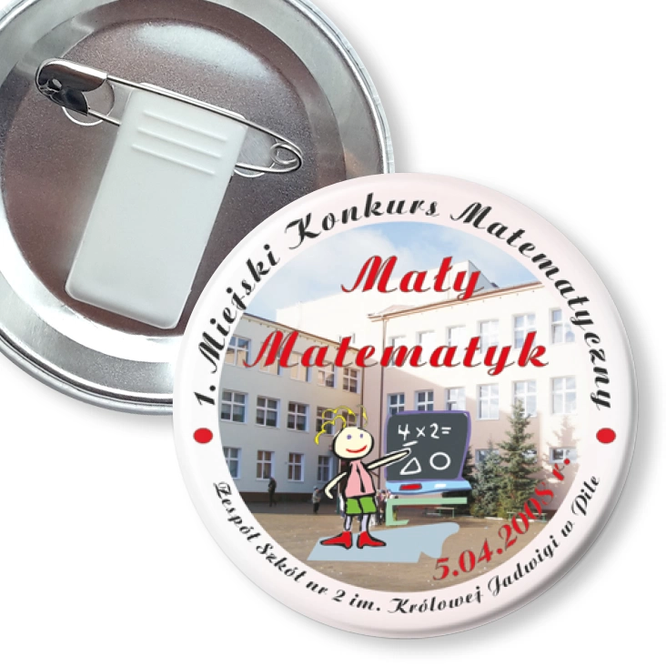 przypinka z żabką i agrafką Mały Matematyk