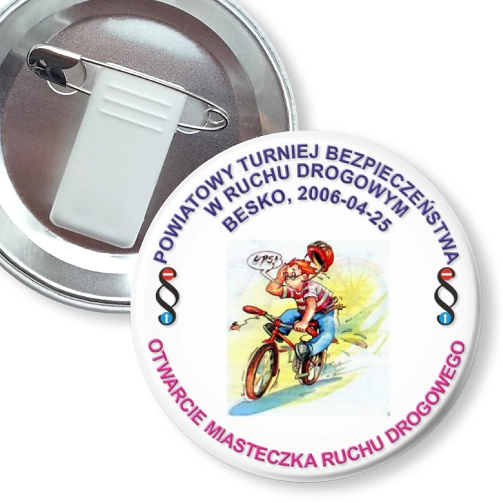 przypinka z żabką i agrafką Otwarcie Miasteczka Ruchu Drogowego