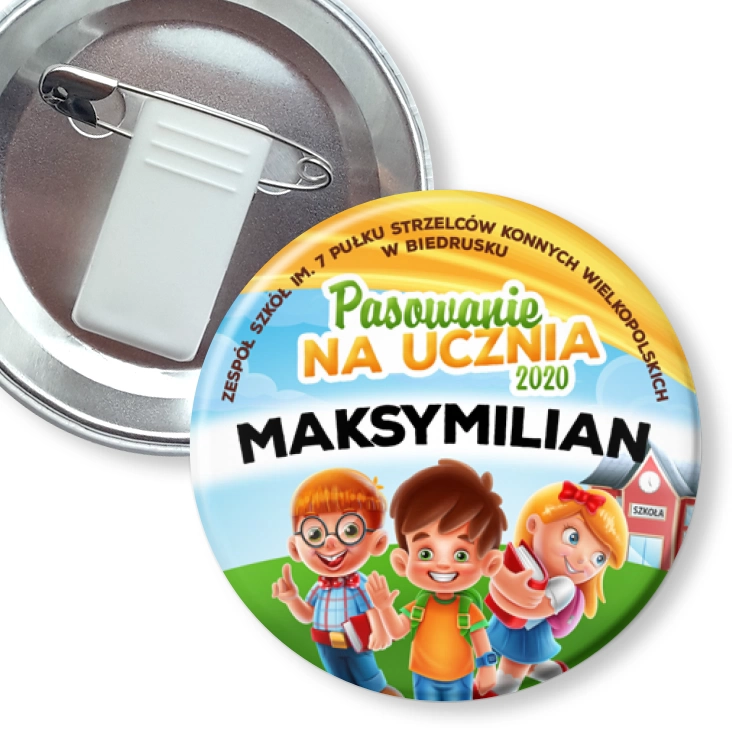 przypinka z żabką i agrafką Pasowanie na ucznia