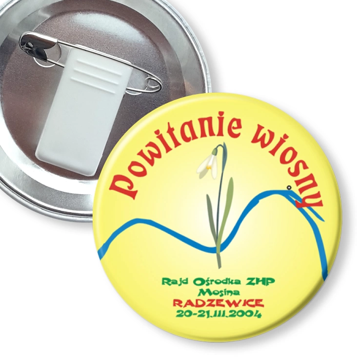 przypinka z żabką i agrafką Powitanie wiosny