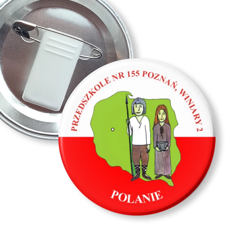 przypinka z żabką i agrafką Przedszkole nr 155