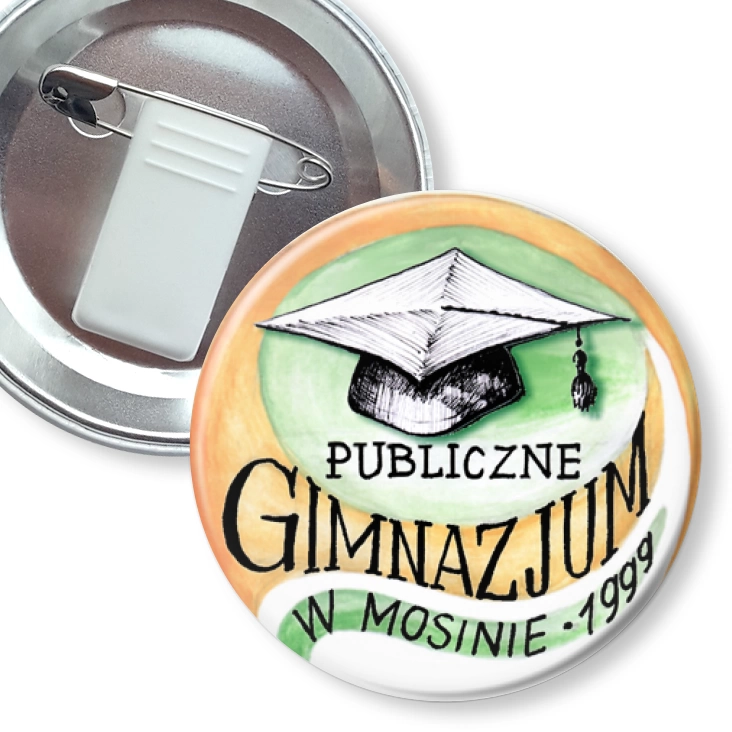 przypinka z żabką i agrafką Publiczne gimnazjum w Mosinie