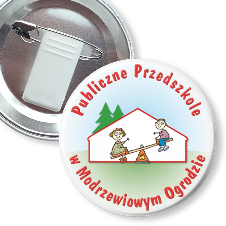 przypinka z żabką i agrafką Publiczne Przedszkole w Modrzewiowym Ogrodzie