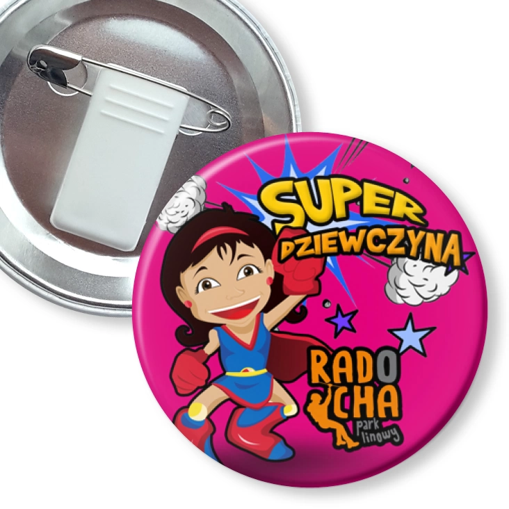 przypinka z żabką i agrafką Radocha - Super Dziewczyna