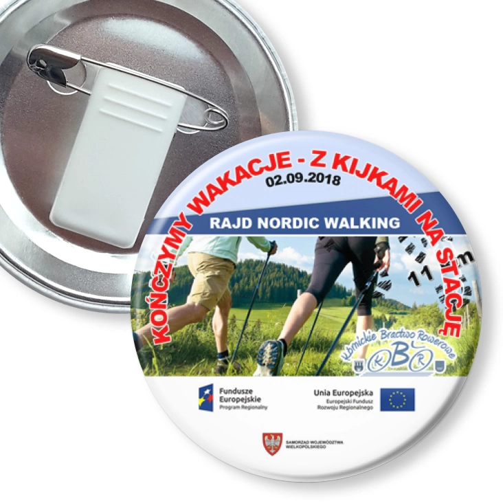 przypinka z żabką i agrafką Rajd nordic walking