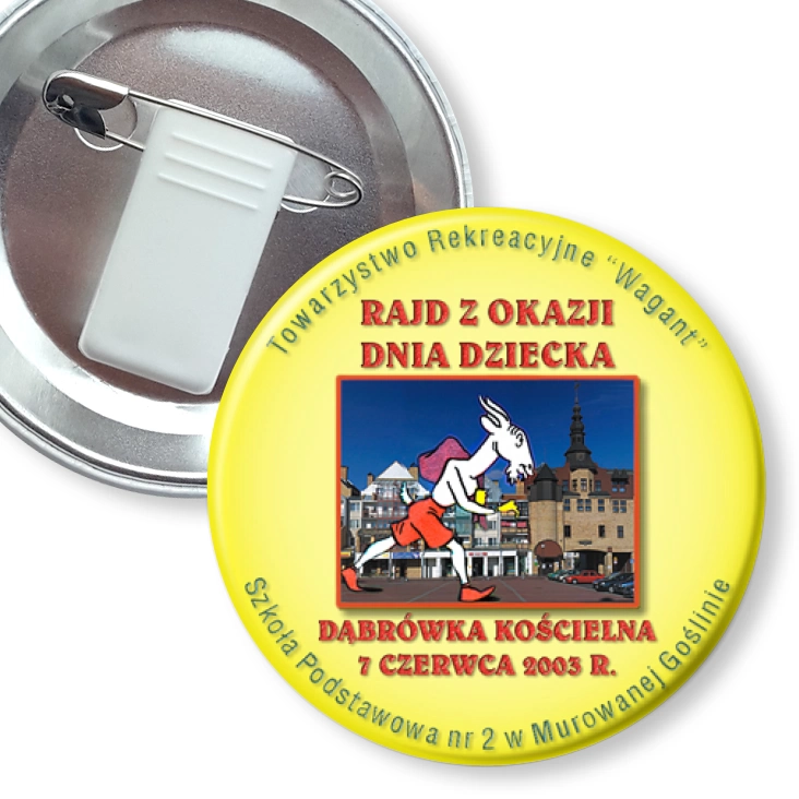 przypinka z żabką i agrafką Rajd Z Okazji Dnia Dziecka - Dąbrówka Kościelna 