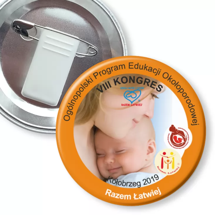 przypinka z żabką i agrafką Razem Łatwiej 2019