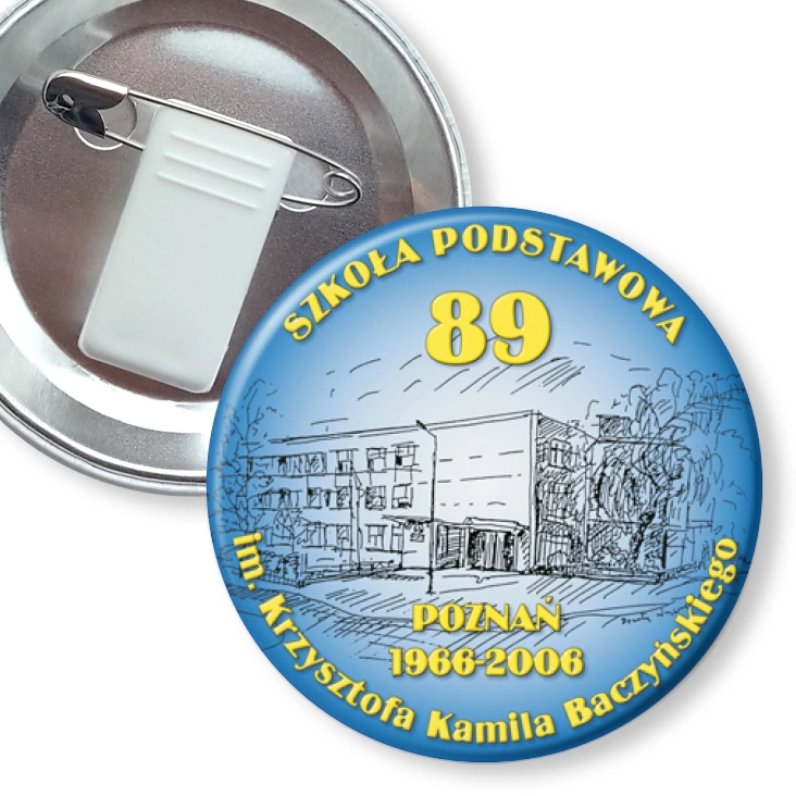przypinka z żabką i agrafką SP nr 89 w Poznaniu
