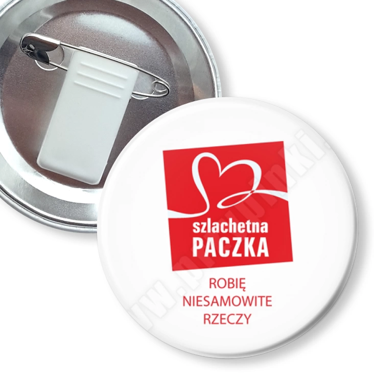 przypinka z żabką i agrafką Szlachetna Paczka
