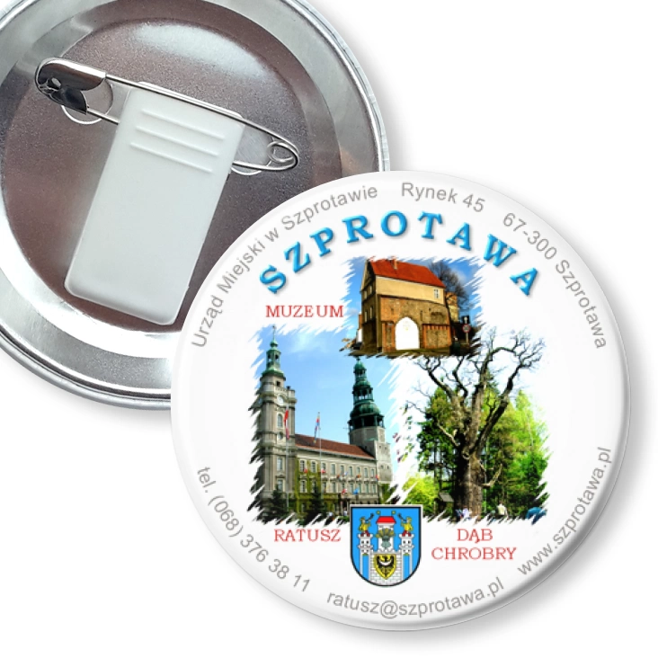 przypinka z żabką i agrafką Szprotawa